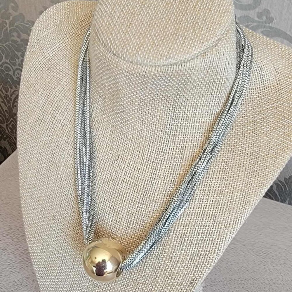 Multi-Layer Layer Silver Tone Necklace Snake W/Go… - image 2